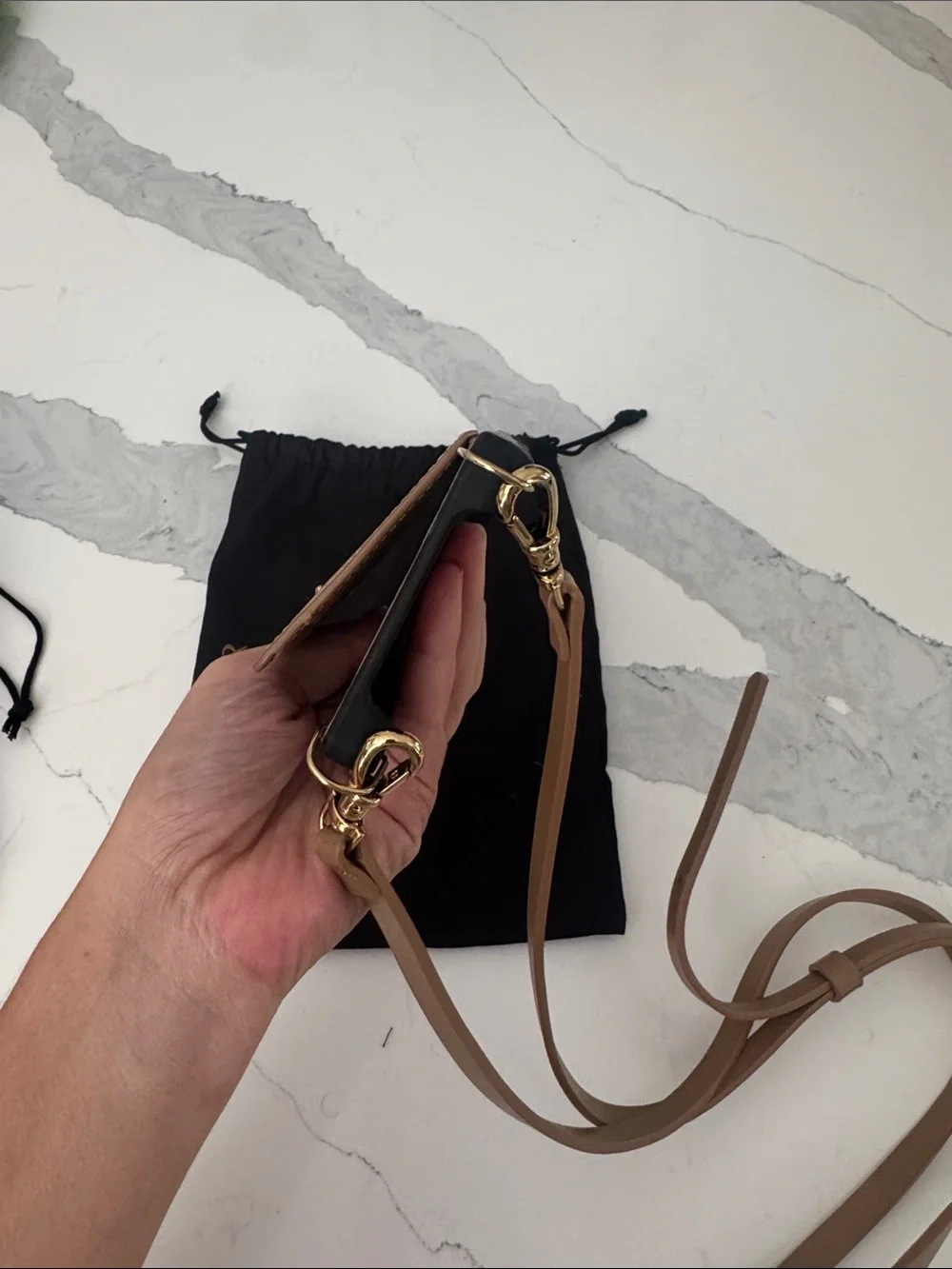 15 pro max Bandolier Tan Leather Crossbody Phone Case with Tan Strapy